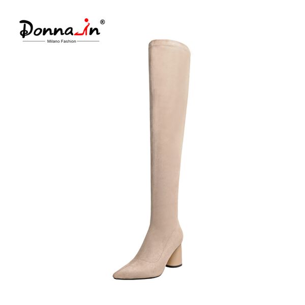 

donna-in 2020 fashion stretch fabric sock boots pointy toe over-the-knee heels thigh high elegant woman boot size 34-43, Black