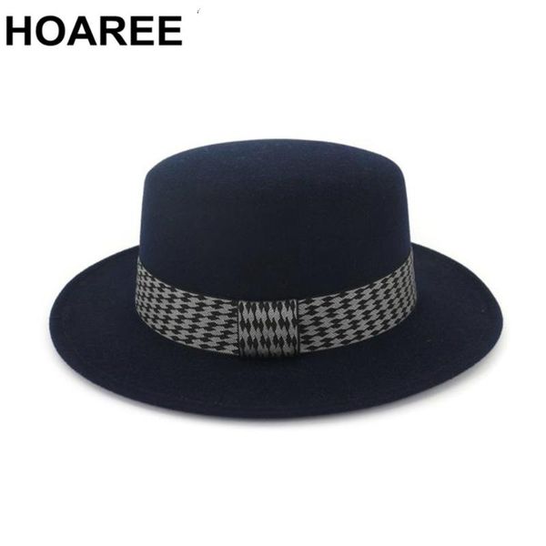 

hoaree black fedora hat for women wool boater felt hat and cap british style vintage female brand 2020 new woolen jazz, Blue;gray