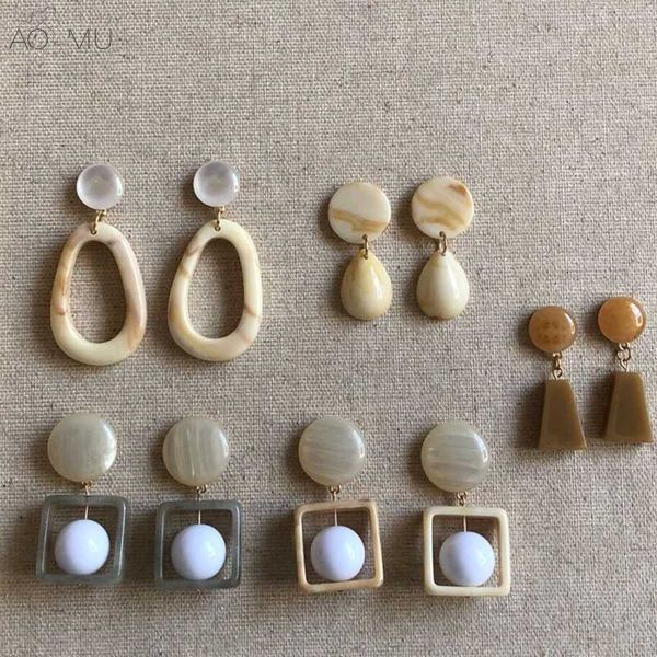 

aomu japan acetic acid acrylic geometric big oval square frame ball long drop earrings for women girl summer party jewelry, Silver