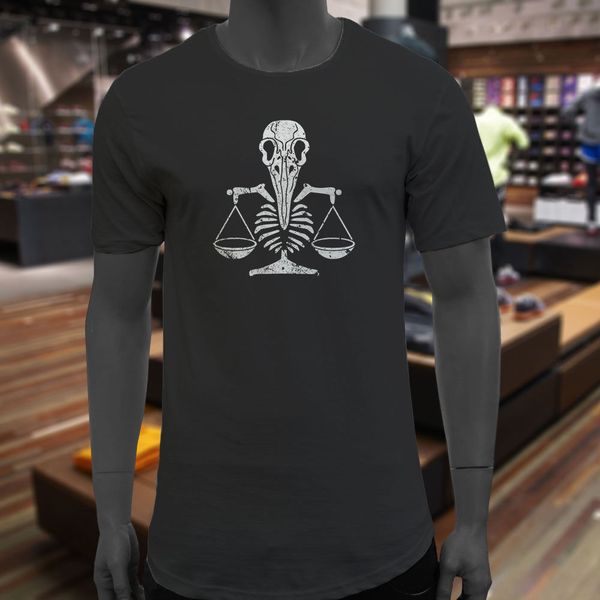 

новая бренд дешевой продажа 100% хлопок весы skull весы зодиак гороскоп астрология mens black extended long t-shirtfunny рубашки