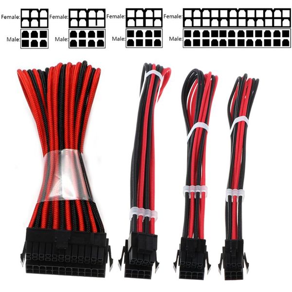 

1set basic extension cable kit 1pc atx 24pin 1pc eps 4+4pin pcie 6+2pin pci-e 6pin power extension cable for pc computer