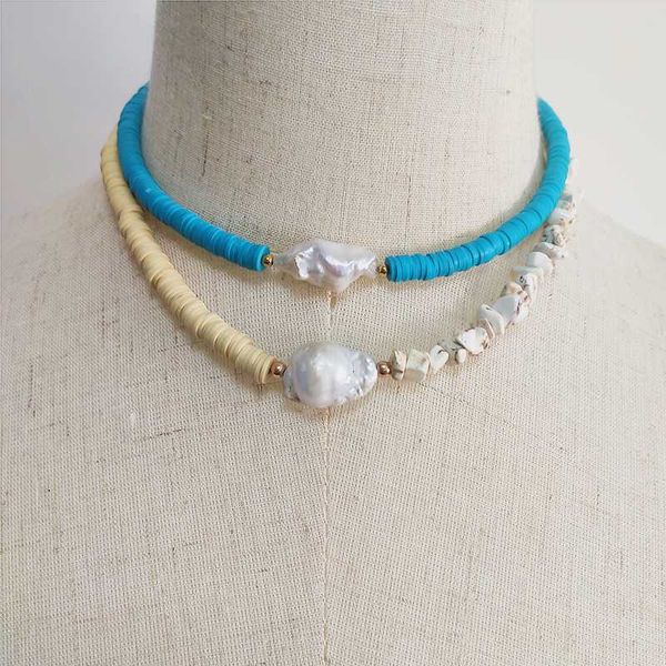 

2020 new creative design asymmetric charm necklace baroque freshwater pearl jewelry natural white stone handmade, Golden;silver