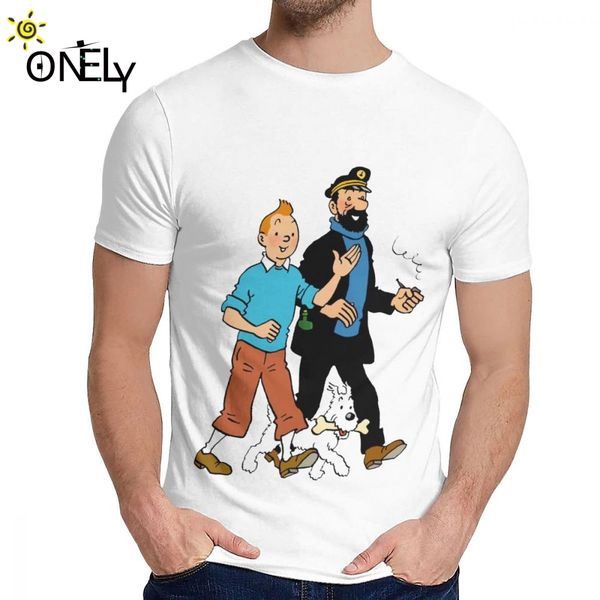 

harajuku tintin and captain haddock tee shirt for man slim 100% pure cotton t shirt fashion crewneck