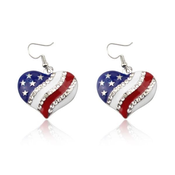 

america flag july 4th heart drop earrings american flag heart shape earrings, Silver