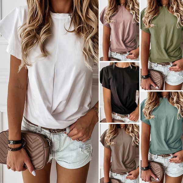 

женщина ruffled с коротким рукавом футболка casual твердые вершины цвет пассивом, White