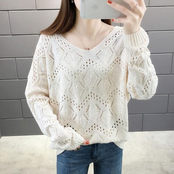 

2020 summer hollow out knitted pullover women casual long sleeve female pull jumper femme sweater, White;black
