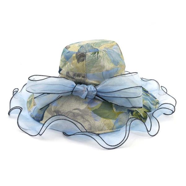 

wide brim hats ladies eugenia flower sun hat for women summer beach cap fashion female zonneklep big anti-uv, Blue;gray