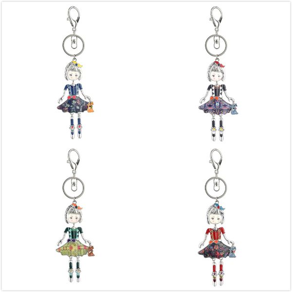 

keyring of 4 color key chains fashion alloy metal enamel cute doll keyring for woman girls gifts women's car bag charms pendant, Slivery;golden
