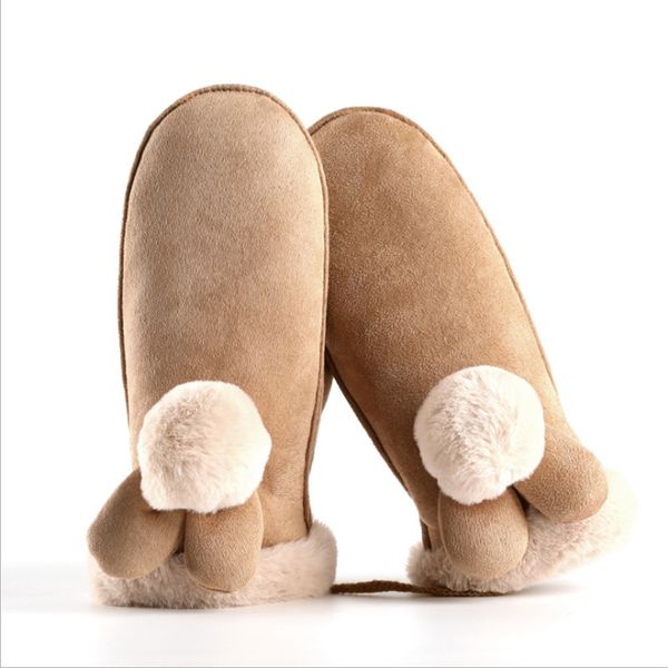 

winter female wool gloves warmth cashmere suede fabric warm thicken plush wrist winter gloves cute fingerless women mittens, Blue;gray