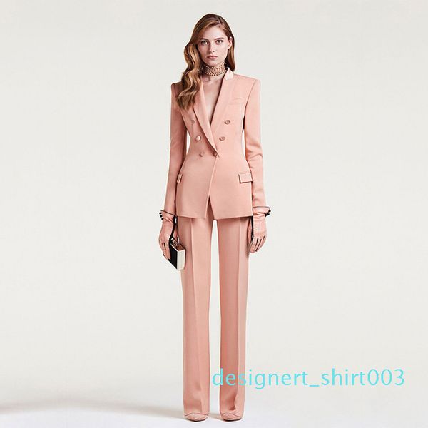 

women business suits double breasted female office uniform ladies formal trouser suit flesh pink 2 piece set d03, White;black