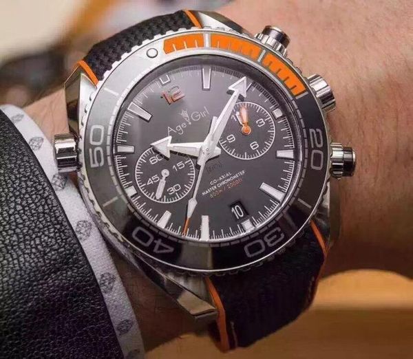 

luxury new 007 men professional sport watches fashion stainless steel orange black grey chronograph sapphire glass, Slivery;brown