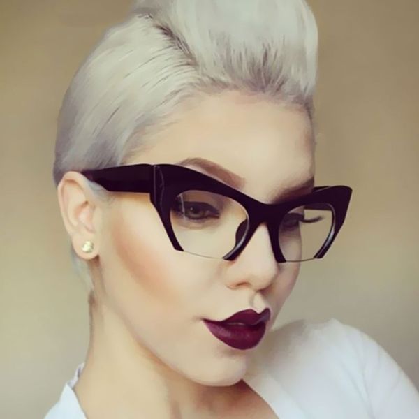 

sunglasses 2021 cat eye glasses half frame black clear womenframe vintage transparent shades ladies uv400, White;black