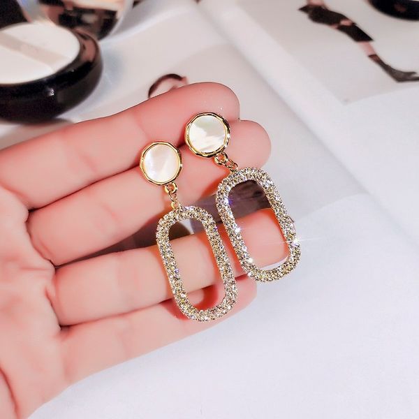 

dominated new 2020 women joker fashion crystal earring contracted temperament geometric metal resin long drop earrings jewelry, Silver