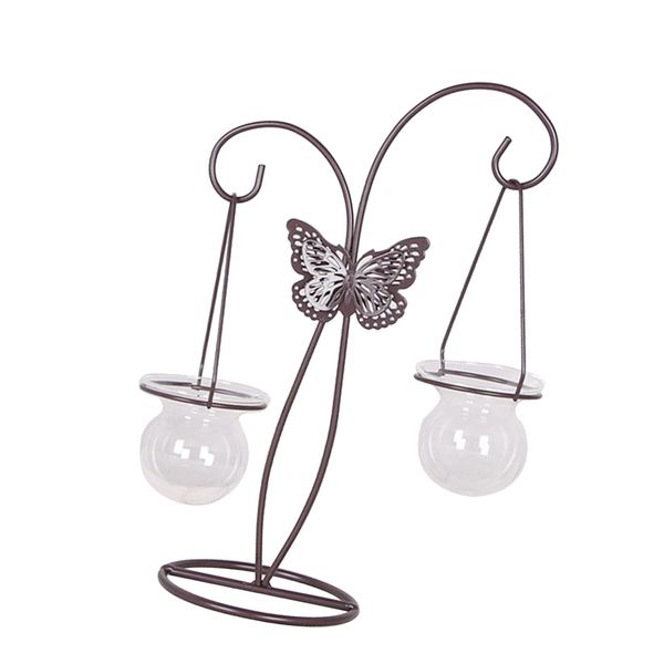 

butterfly shape hydroponic plant wrought iron frame transparent hanging flower vase container