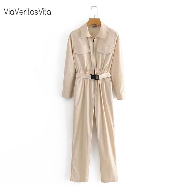 

women jumpsuit with belt elastic waist long pant rompers playsuits khaki&lalic loose bodysuits long sleeve autumn femalezora, Gray