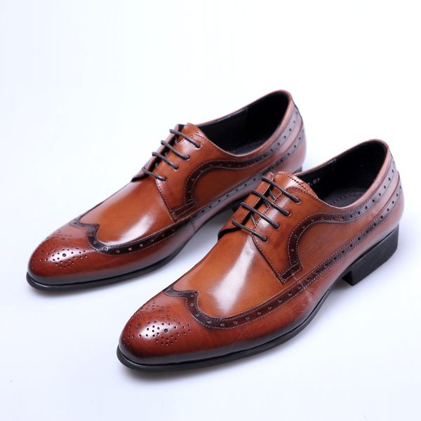 

men's leather shoes business dress shoes cowhide wear wedding men's large size genuine leather cow pointed toe, Black