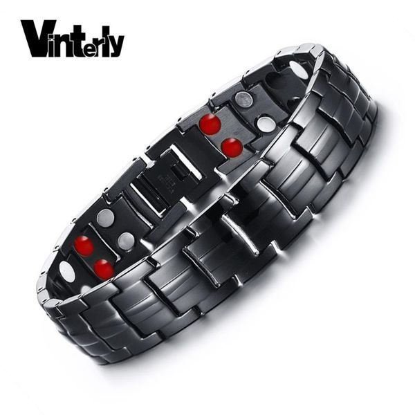 

vinterly double row black men health germanium infrared negative ion magnetic bracelet stainless steel bracelets for man