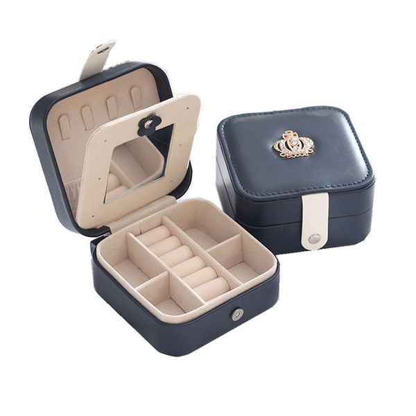 

simple korean creative travel portable jewelry box earrings leather jewelry storage box pu small jewelry bag t200917, Black;white
