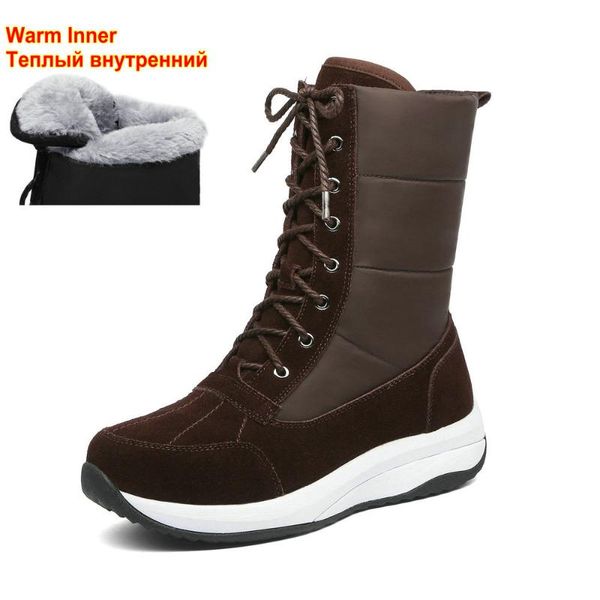 

women snow boots non-slip waterproof winter ankle boots girls warm shoes thick fur cow suede botas mujer thigh high 2020, Black
