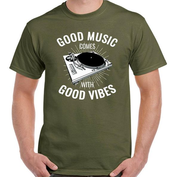 

good music vibes mens funny dj t-shirt turntable vinyl record player technics 2019 man's o-neck design adults casual t shirt