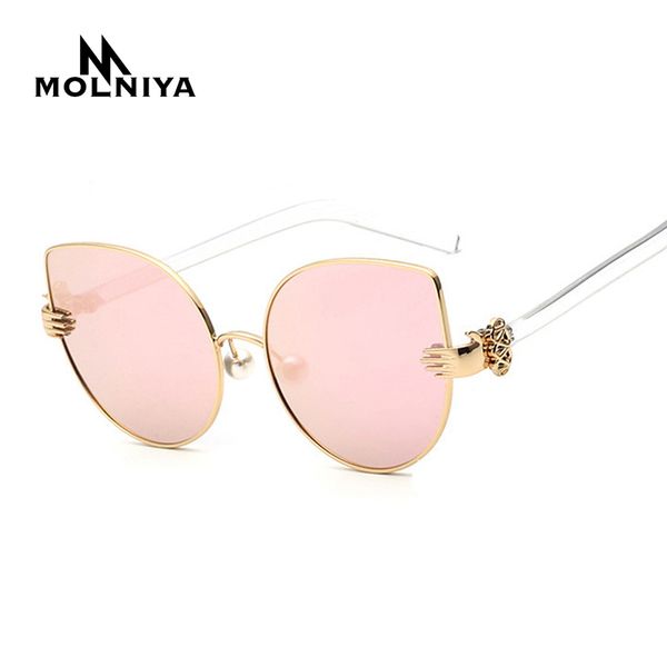 

cat eye sunglasses women 2020 designer pearl nose bridge palm retro sunglasses women square glasses men luxury oculos, White;black