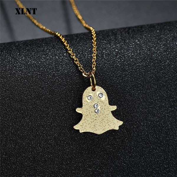 

xlnt ghost necklace & pendant with chain gold silver color bling cubic zircon women men's hip hop jewelry for gift