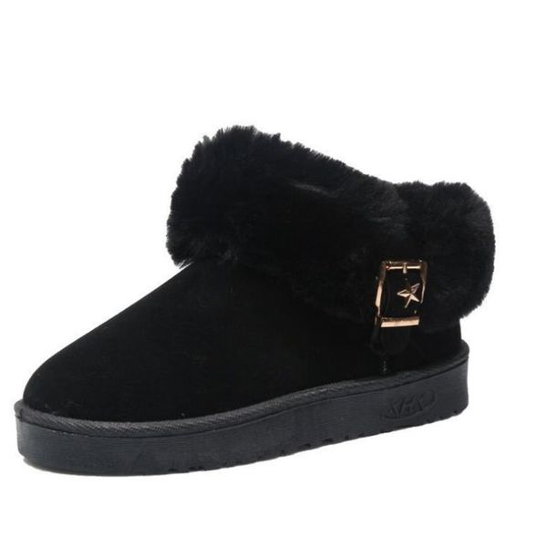

2020 new women's winter snow boots fur warm women's boots round head shoes suede thickened cotton ankle, Black
