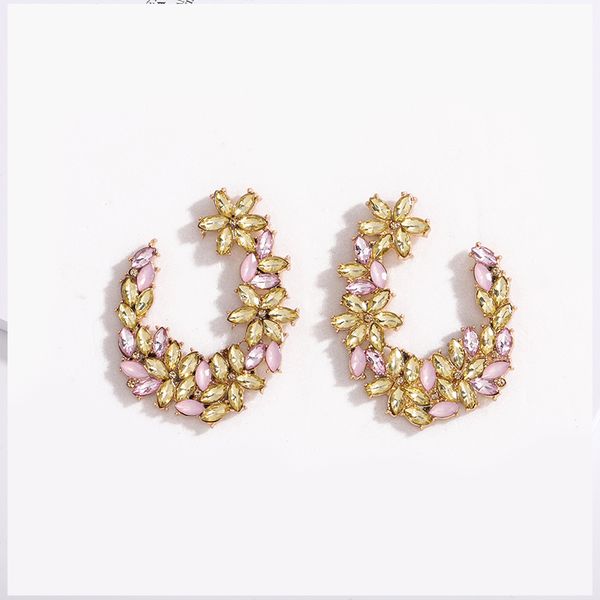 

dangle & chandelier 2021 high quanlity gold leaf pink opal stones sparking sunflower geometric earrings trendy korean fashion party wedding, Silver