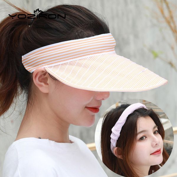 

wide brim hats striped empty cotton sun visor hat women summer beach caps casual solid ladies pink headband, Blue;gray