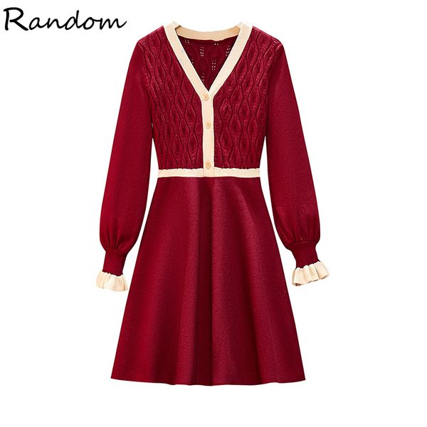 

women warm knitted sweater dress long sleeve autumn winter plus size v neck high waist a line dresses ladies red clothing 2020, Black;gray
