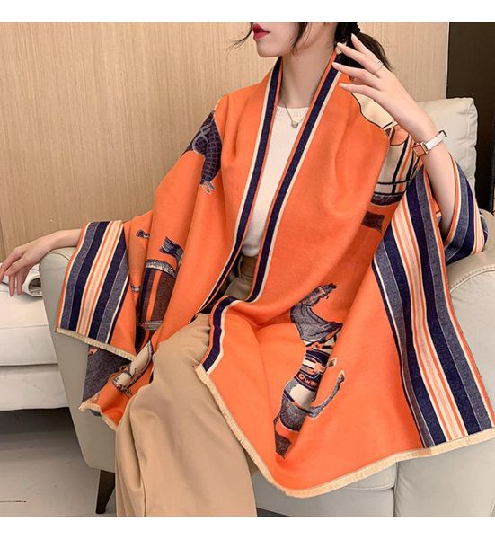 

2020 new fashion winter scarf women cashmere warm foulard lady luxury horse thick scarves soft bufanda shawls wraps, Blue;gray