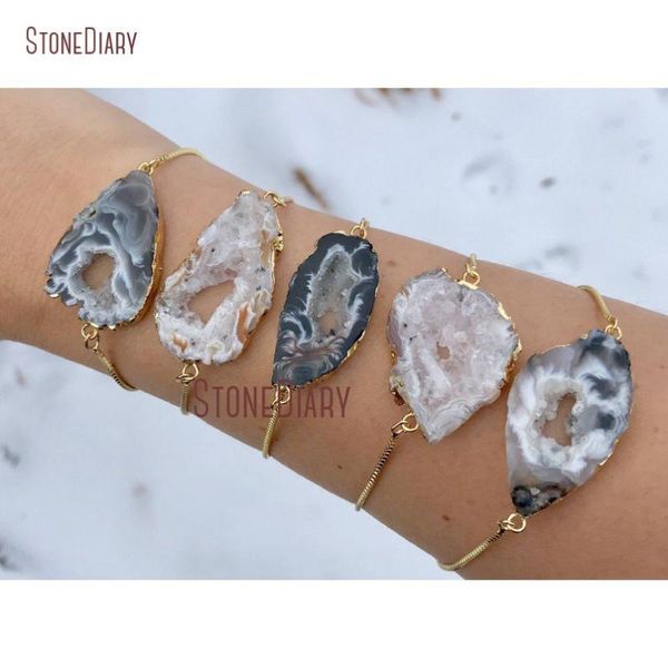 

adjustable druzy agates geode slice chain bracelet orm gold plating geode druzy vracelet minimalist wedding gift bm11270, Black