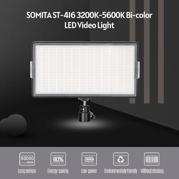 

somita st-416 3200k-5600k bi-color led video light portable dimmable ultra-thin fill light with white color filter mini ballhead