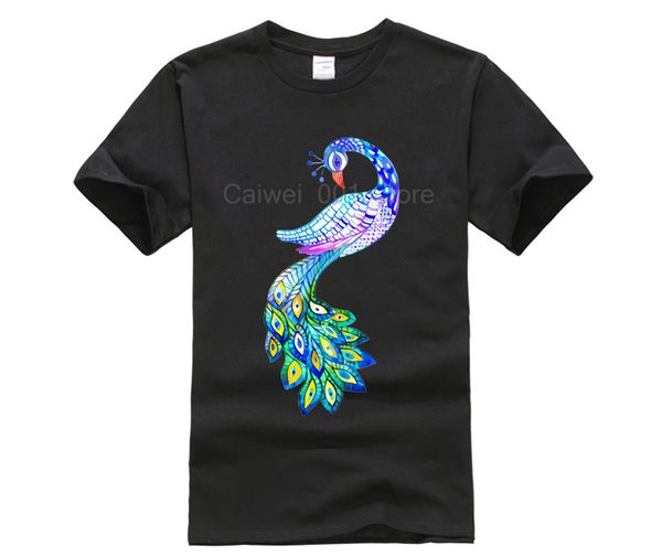 

printed t shirt crew neck casual fashion gorgeous colorful beautiful peacock men's cool short sleeve t shirt