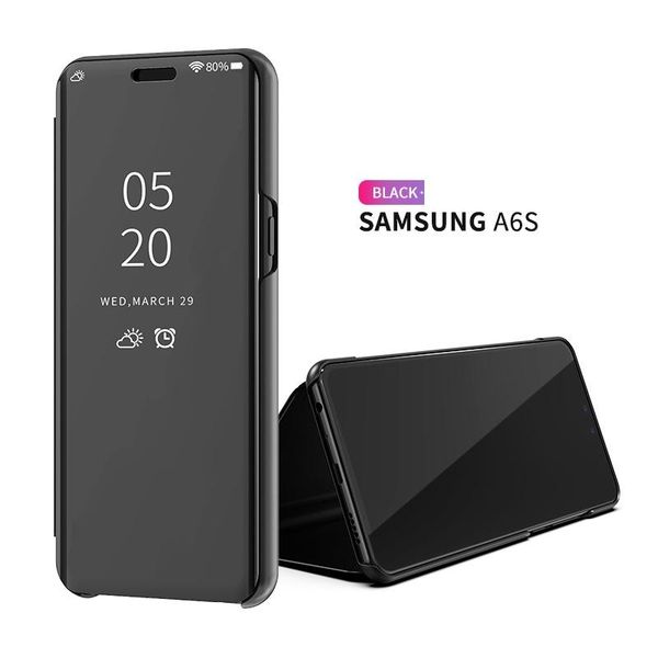 

for samsung a6s clear view cover slim mirror plating pc full body protective standing cover kickstand flip plated case