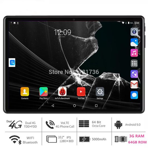 

tablet pc super fast 5g wifi 10 inch octa core 3gb ram 64gb rom 1280x800 hd screen dual 2.5d glass 4g lte android 9.0 os pad