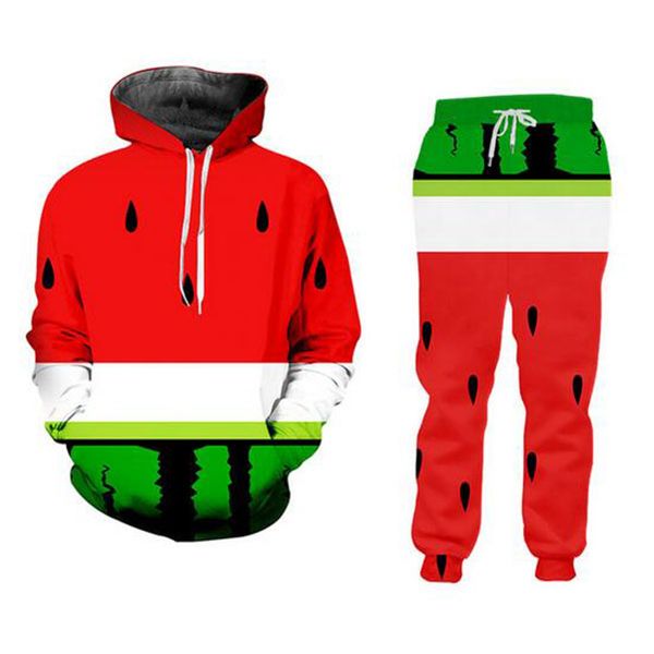 

fruit style 3d watermelon print men and women couple suit raglan summer hoodie t-shirt casual jogging pants, Gray