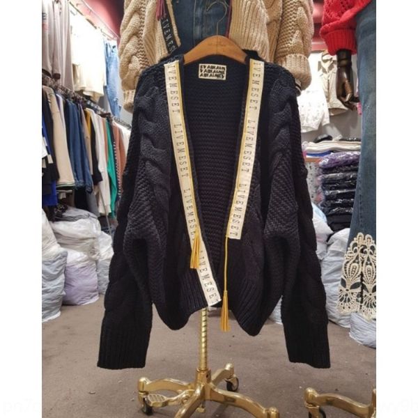 

korean dongdaemun 2020 autumn and winter new elegantshoulder coat cardigan thick wool cardigan stitching twist thickened knitted coat kp4ya, White;black