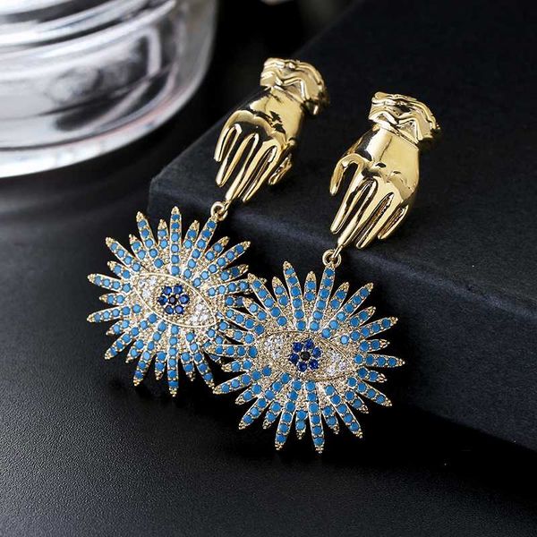 

dangle & chandelier retro europe zircon blue eyes lucky palm symbol earrings ins style plating needle drop xiumeiyizu fashion jewelry, Silver