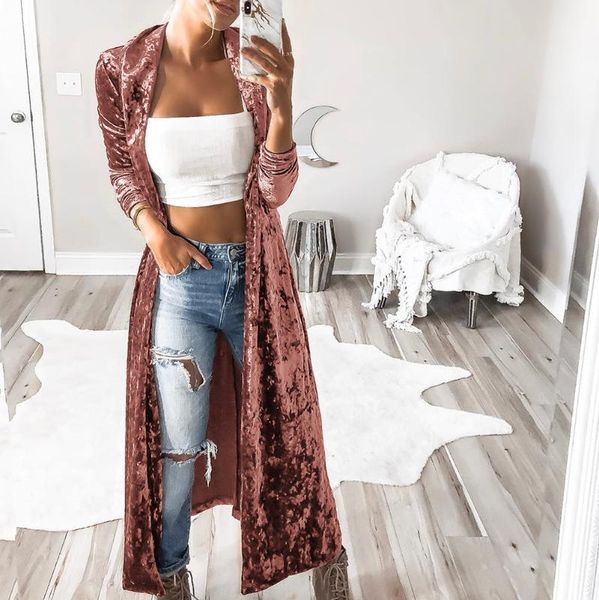 

women's long velvet cardigan open front vintage outerwear maxi long sleeve coat thick gold velvet overcoat, Black;brown
