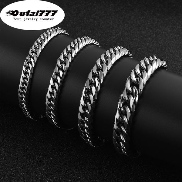 

2020 wholesale stainless steel polishing mens bracelet male cuban link chain on hand accessories man's chain bracelet men\x27s, Black