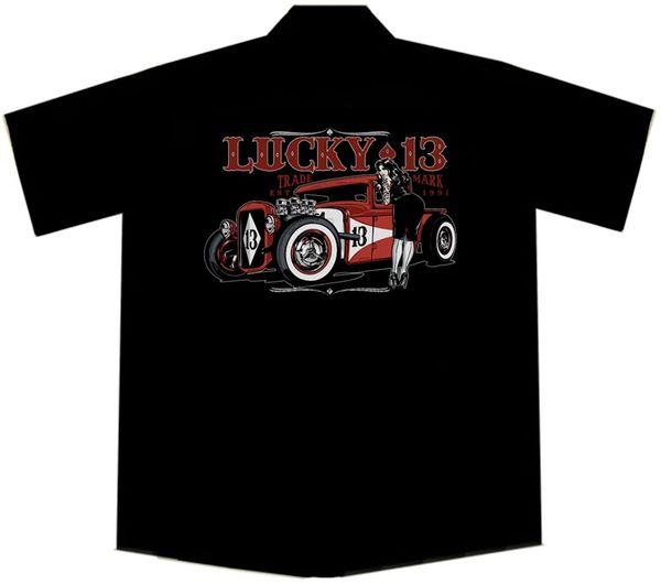 

lucky 13 rod car and pinup girl work shirt adrian(1