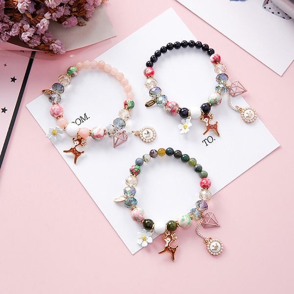 

bohemia flowers crown animal beaded bracelet elastic healing crystal stone female bracelet for women jewelry handmad accessories, Black