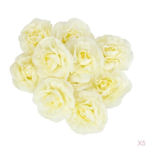 

50x artificial camellia flower heads silk rose home wedding decor beige