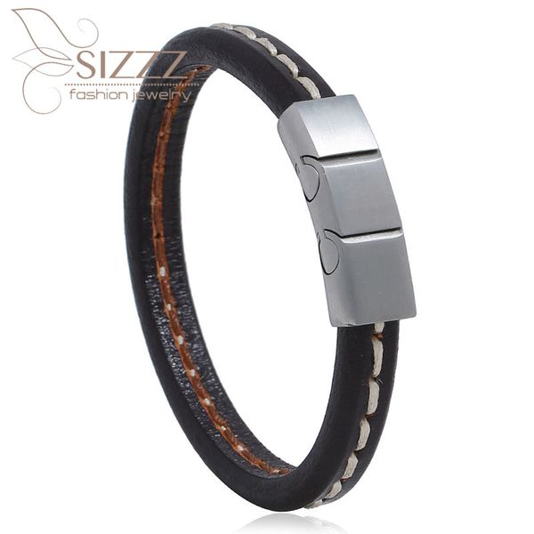 

charm bracelets sizzz 2021 personality simple and versatile stainless steel leather casual student style bracelet&bangles for women/men, Golden;silver