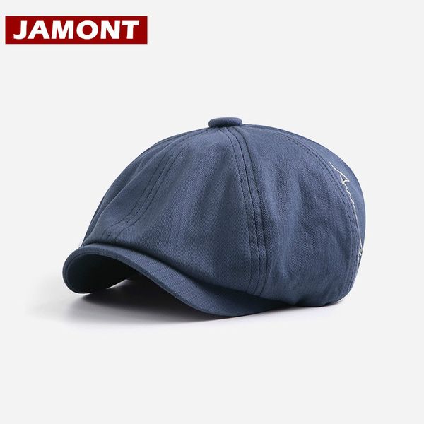 

jamont] 2020 fashion british style beret hat retro newsboy cap cotton visor octagonal hats wholesale casquette gorras, Blue;gray