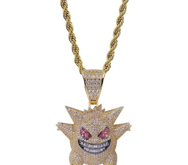 

полный rhinestone gengar ожерелье конструктора hip hop ювелирные изделия bling bling ice out ожерелье с 24-дюймовым цепи для men88, Silver