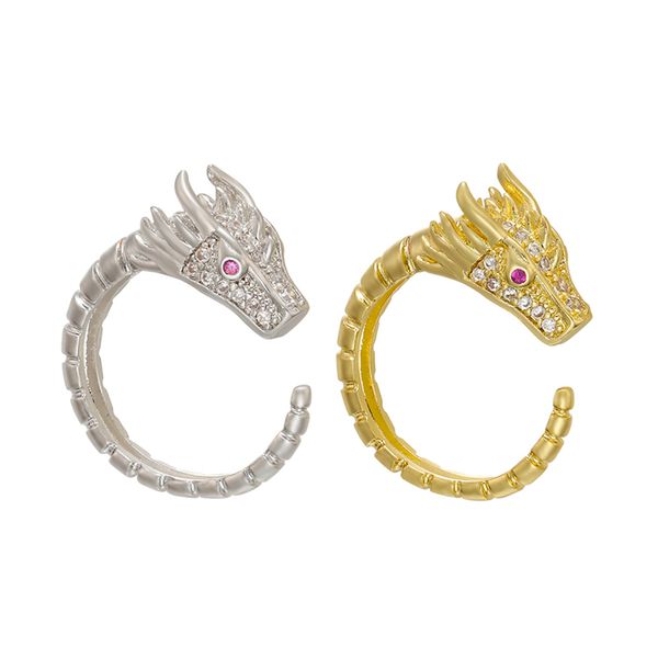 

cluster rings zhukou 21x24mm brass cz crystal red eye dragon head women/men gold/silver color for party model:vj23, Golden;silver