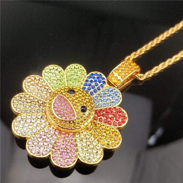 

new men hip hop sunflower pendant necklaces iced out bling stainless steel fashion charm pendants necklace hiphop jewelry, Silver