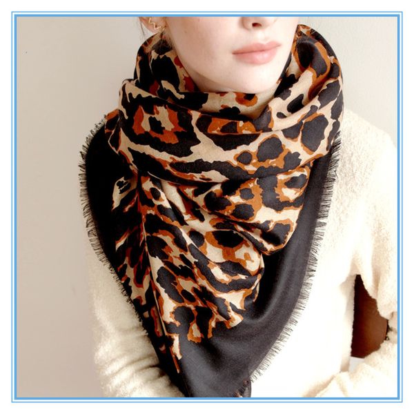 

kms classic coffee color leopard print pure wool scarf thin shawl dual-use scarf shawl 70*200cm/100g, Blue;gray